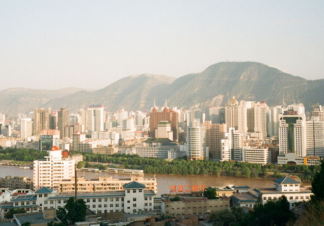 view of Lanzhou from northern bank of Yellow River