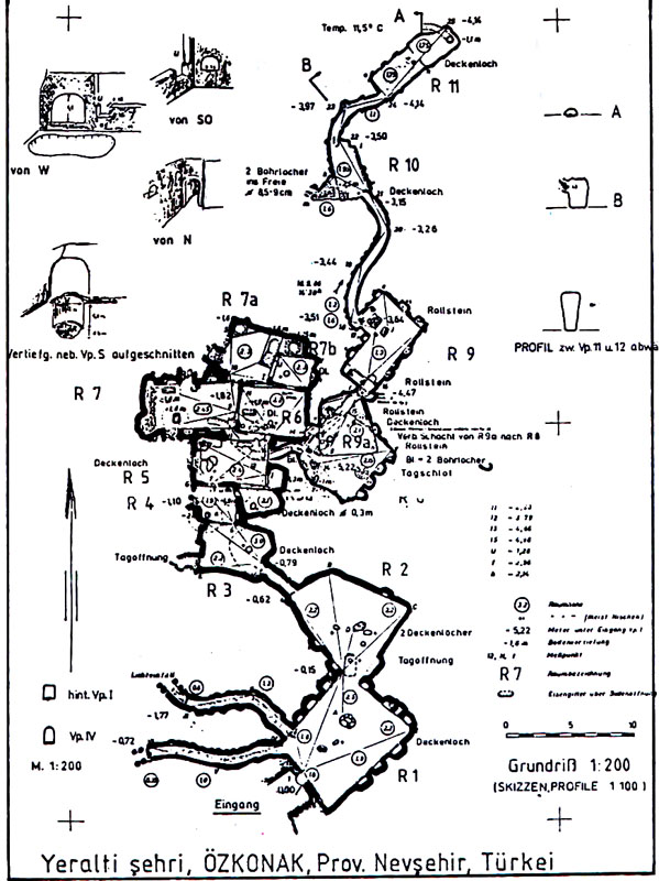 map of Ozkonak underground city