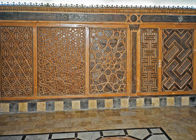 carved wooden panels in the hall