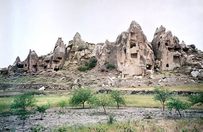 a valley near Goreme abundant in caves