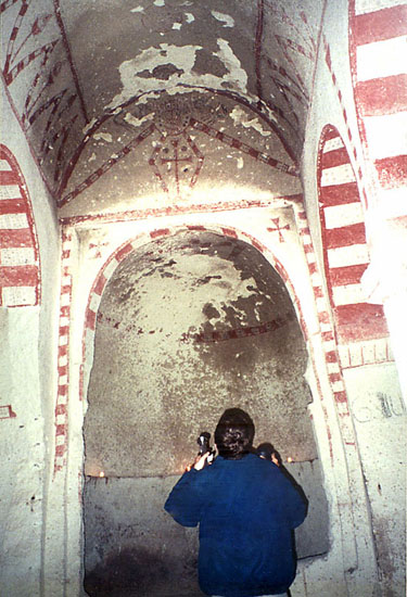 inside a cave church near Goreme
