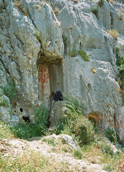 entrance to an underground gallery cut through Mount Staurin
