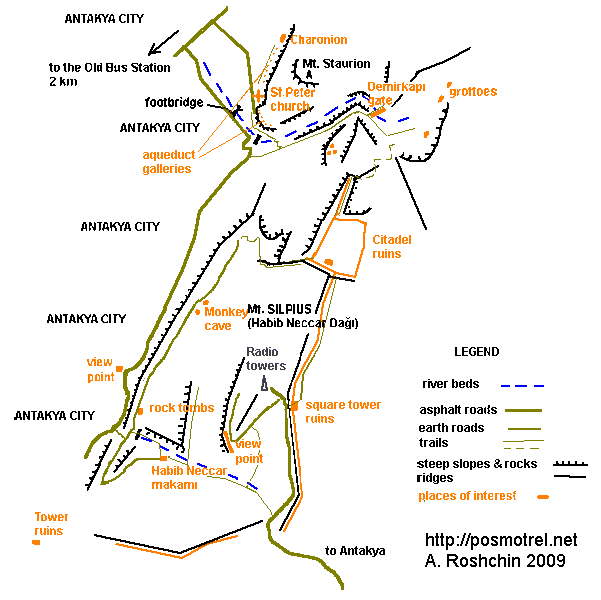Antakya: Mount Silpius and Mount Staurin. An approximate map